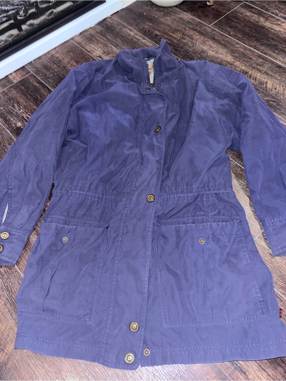 Woolrich Navy Trench Coat with Front Button Closure